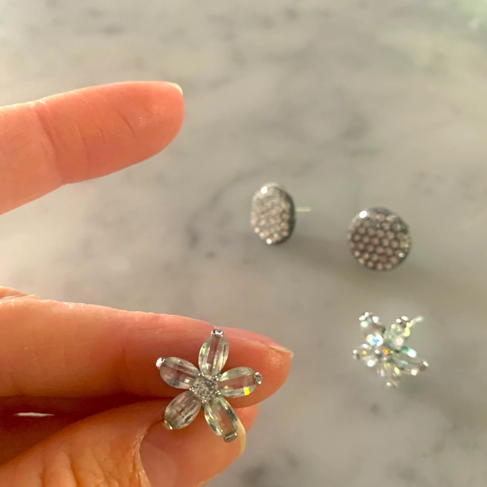 SILVER coloured stud earrings- 2 pairs